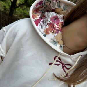 Cream flower bow hoodie